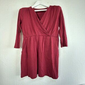Garnet Hill Womens Maroon Pima Cotton Knit Faux Wrap Babydoll Tunic Top Medium